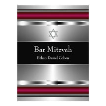 Black Red Star of David Bar Mitzvah Personalised Invitation