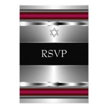 Black Red Star of David Bar Mitzvah RSVP Invite