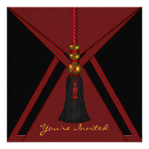 Black Red Tassel Birthday Party Personalised Announcement