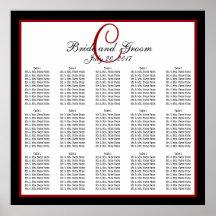 Black Red White Monogram Wedding Seating Chart 150 Posters