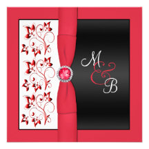 Black, Red & White Square Monogrammed Invitation