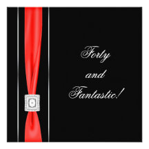 Black Red Womans Classy 40th Birthday Party Personalized Announcements
