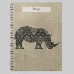 Black Rhino Silhouette Personalised Notebook notebooks