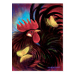 Black Rooster Butterflies Painting Art - Multi Postcards