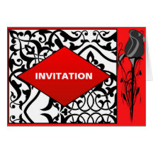 Black Rose Damask Invitation Card