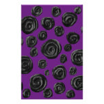 Black Rose Pattern on Dark Purple. Stationery Paper