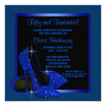 Black Royal Blue High Heels Womans Birthday Party Invitations
