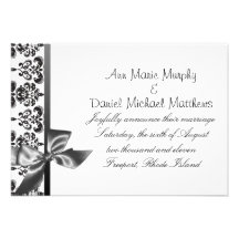 Black Satin Damask Wedding Announcement