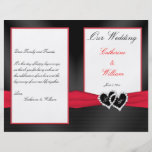 Black Satin Pleasts with Hearts Wedding Program Flyer Design