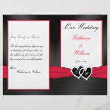 Black Satin Pleasts with Hearts Wedding Program Flyer Design
