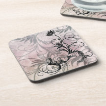 Black Shaded Floral Corkback Coaster Sets