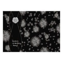 Black Silver Daisy Birthday Party Invitation