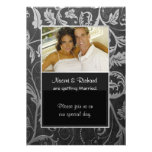 Black & Silver Damask Photo Invitation