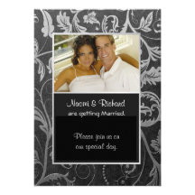 Black & Silver Damask Photo Invitation