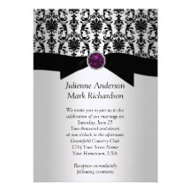 Black Silver Damask Purple Jewel Wedding Invitatio Personalised Invitation