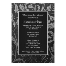 Black - Silver Damask Rehearsal Dinner Invitation