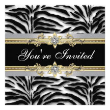 Black Silver Gold Zebra All Occasion Party Invitation