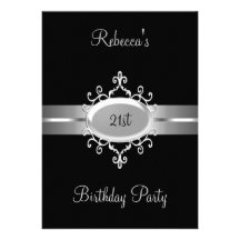 Black Silver Jewel 21st Elegant Birthday Party Invitation