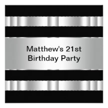 Black Silver Mans 21st Birthday Party Custom Invite