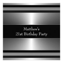 Black Silver Mans 21st Birthday Party Invitation