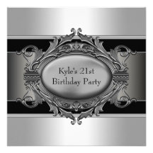 Black Silver Mans 21st Birthday Party Personalized Announcements