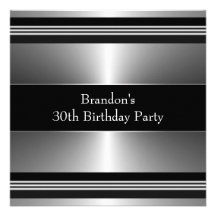 Black Silver Mans 30th Birthday Party Invitation
