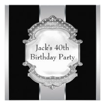 Black Silver Mans 40th Birthday Party Personalized Announcement