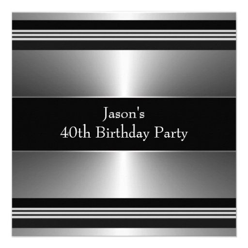 Black Silver Mans 40th Birthday Party Custom Invite