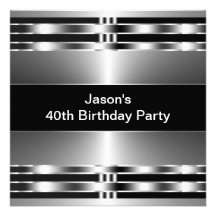 Black Silver Mans 40th Birthday Party Personalized Invitation