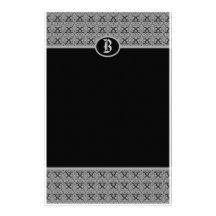 Black Silver Monogram Damask Stationery