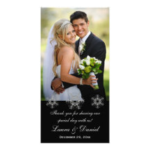 Black, Silver Snow Flakes Wedding Photo Card