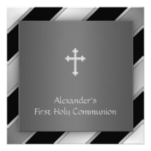 Black Silver Stripe Boy First Communion Personalised Announcement