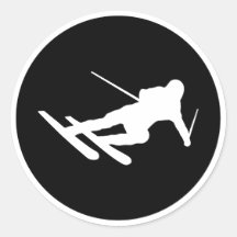 black ski skiing icon downhill round sticker