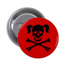 Black Skull and Crossbones With Pigtails Buttons