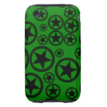 Black Stars in Circles on Green iPhone 3 Tough Cases