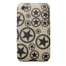 Black Stars in Circles on Khaki iPhone 3 Case