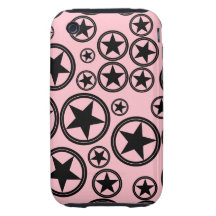 Black Stars in Circles on Pink iPhone 3 Tough Cover