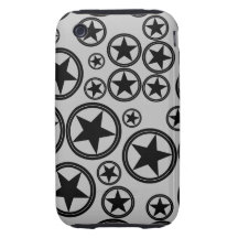 Black Stars in Circles on Silver Tough iPhone 3 Cases