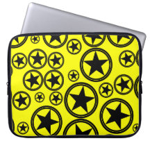 Black Stars in Circles on Yellow Laptop Computer Sleeves