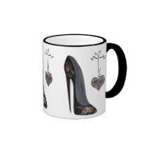 Black Stiletto Shoe and Heart Art Coffee Mug