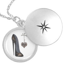Black stiletto shoe and heart personalized necklace