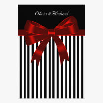 Black Stripe Red Bow 5x7 Wedding Invitation invitations