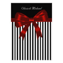 Black Stripe Red Bow 5x7 Wedding Invitation