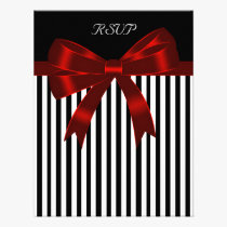 Black Stripe Red Bow Wedding RSVP Card invitations