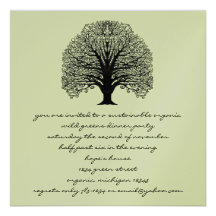 Black Swirl Tree  Invitation