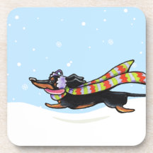 Black Tan Dachshund Cold Run Winter Drink Coaster