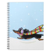 Black Tan Dachshund Cold Run Winter Spiral Notebooks
