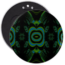 Black, Teal and Emerald Green Floral Design. Pinback Buttons