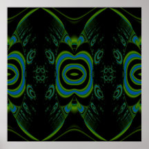 Black, Teal and Emerald Green Floral Design. Print