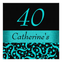 Black teal aqua elegant any age celebration personalized announcement